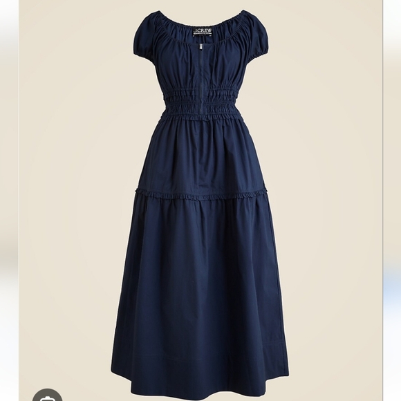J. Crew Dresses & Skirts - J Crew Tiered midi dress in cotton poplin CN604 Size M Navy NWT